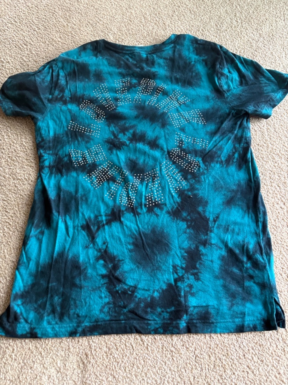 PINK Victoria's Secret Teal & Black Tie-Dye Short Sleeve Tee - Picture 3 of 4